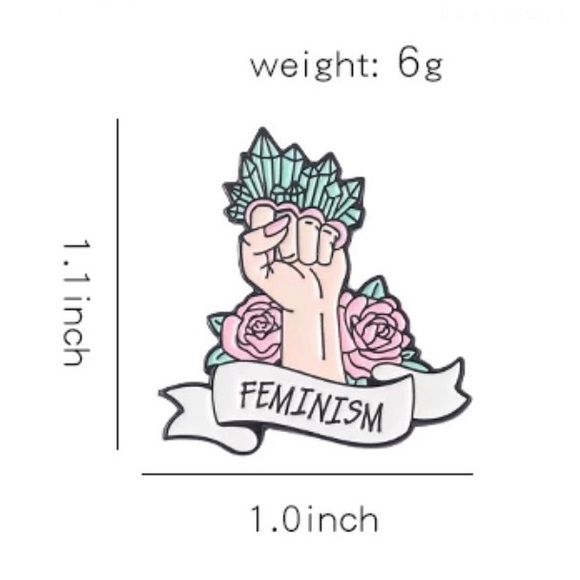 6/$30 Feminism Crystal Knuckle Fist Ring Enamel Pin - Picture 2 of 2